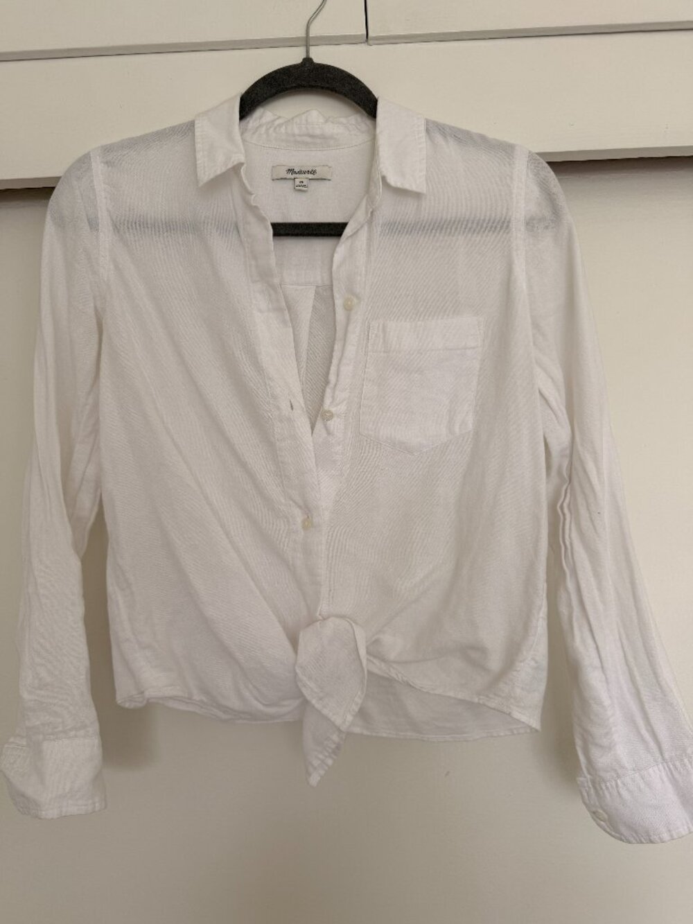 Madewell tie-front crop button-up shirt in white